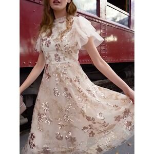 Jessakae Collection Moonlight‎ Dress Sequin Ruffle Neck Party Cocktail Medium